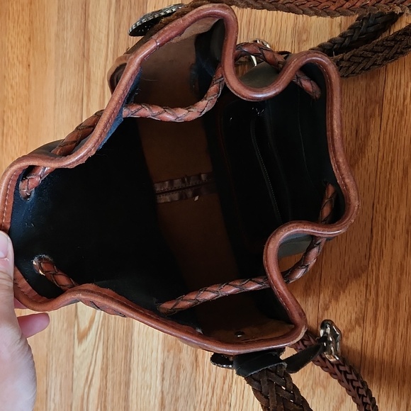 Vtg Brighton leather drawstring bucket bag - Picture 3 of 8